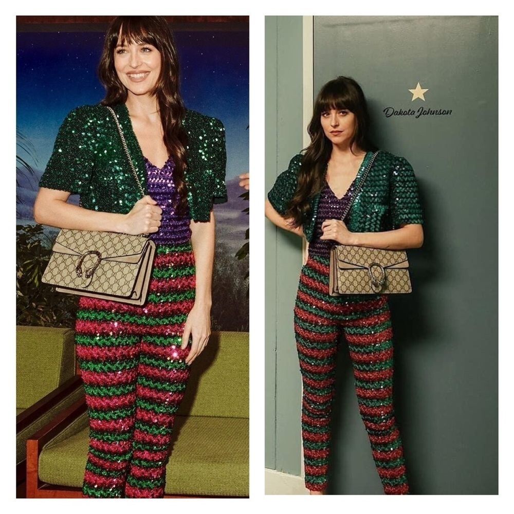 Gucci Green Pink Sequin Stripe High Rise Pants Size Small Archival Cocktail New